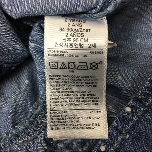 GAP Baby Polka Dot Chambray Dress Ruffle Long Sleeve Button Front Denim Size 2T - Picture 6 of 10